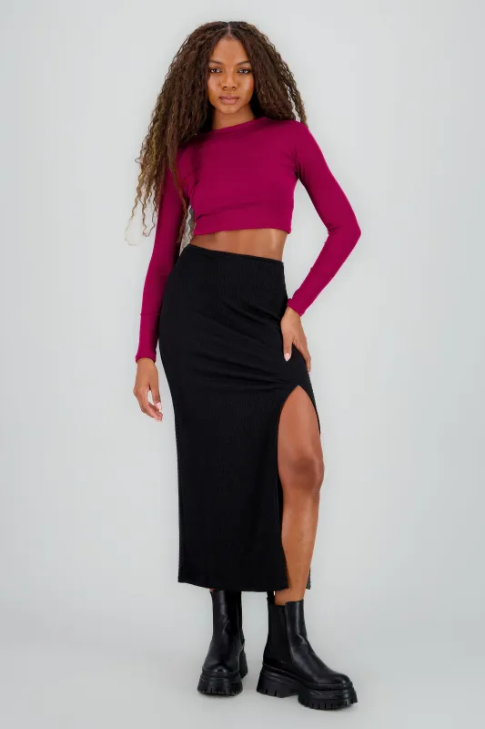 Falda midi detalle abertura lisa sold by Shasa