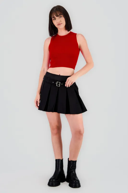 Falda mini tableada detalle cinturon sold by Shasa