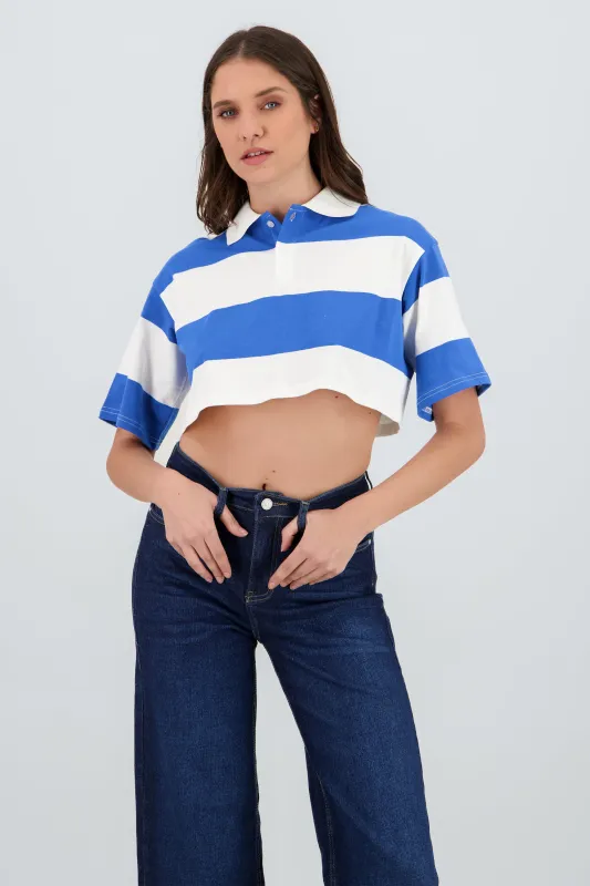 T-shirt crop cuello polo detalle rayas sold by Shasa
