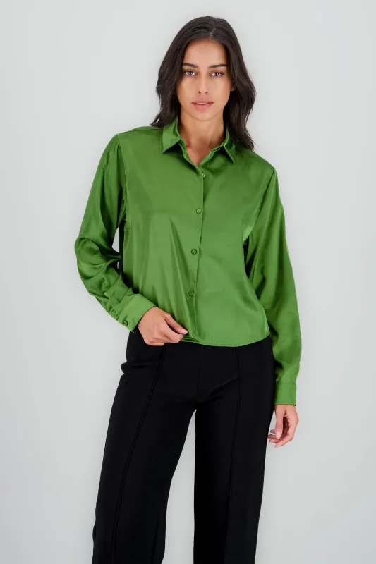 Camisa satinada lisa cropped sold by Shasa