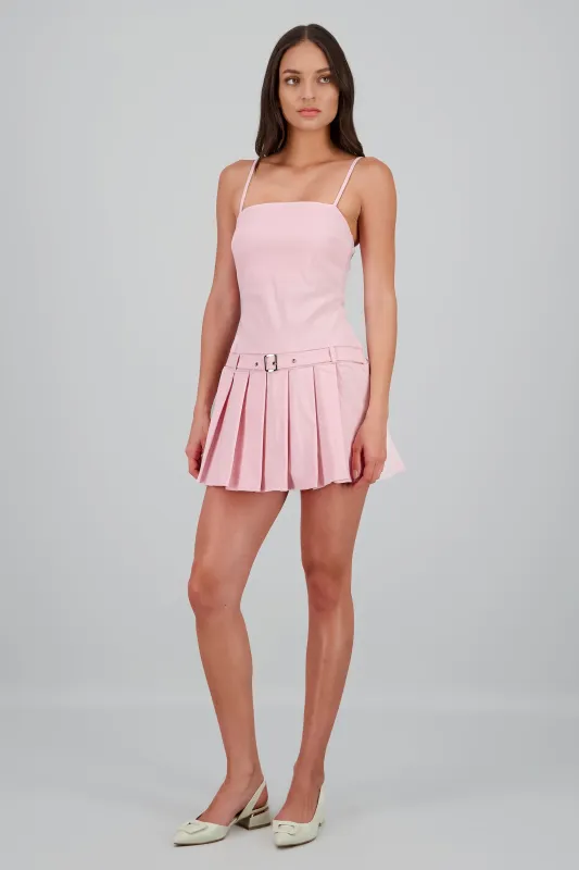 Vestido mini tableado con cinturon sold by Shasa