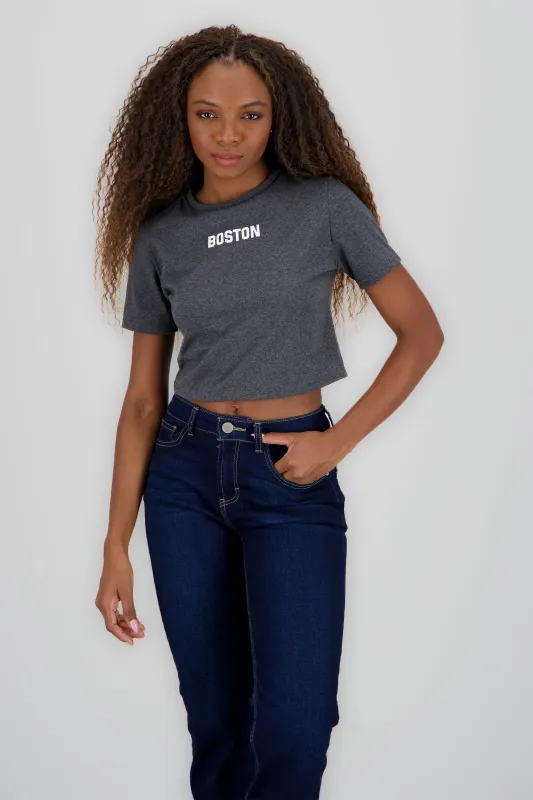 Playera crop manga corta detalle estampado sold by Shasa