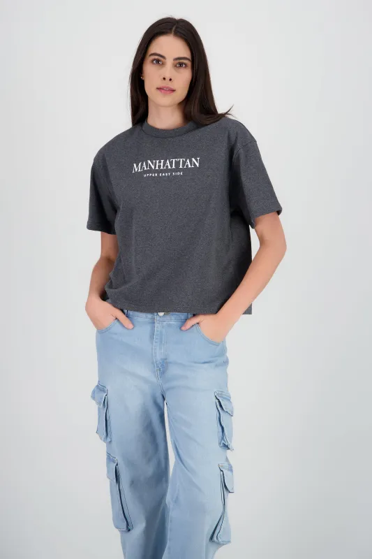 Playera oversize manga corta detalle estampado sold by Shasa