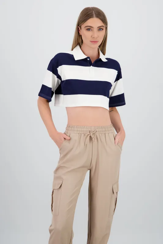T-shirt crop cuello polo detalle rayas sold by Shasa
