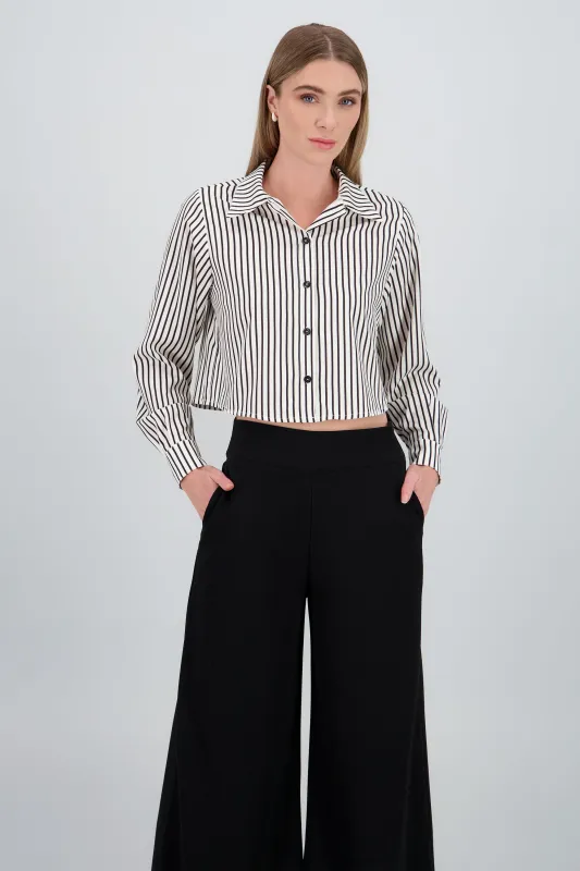 Camisa cropped satinada rayas sold by Shasa