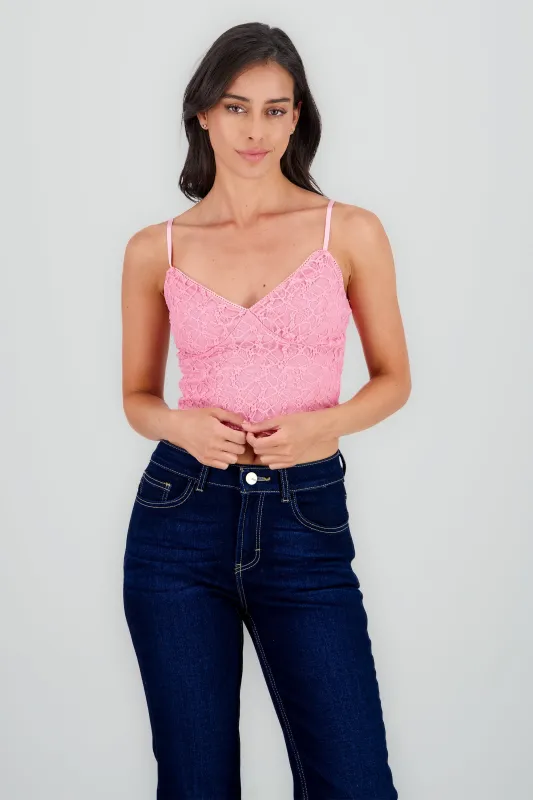 Top de encaje con detalle cuello v sold by Shasa