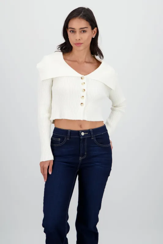 Cardigan cuello polo grande tejido sold by Shasa