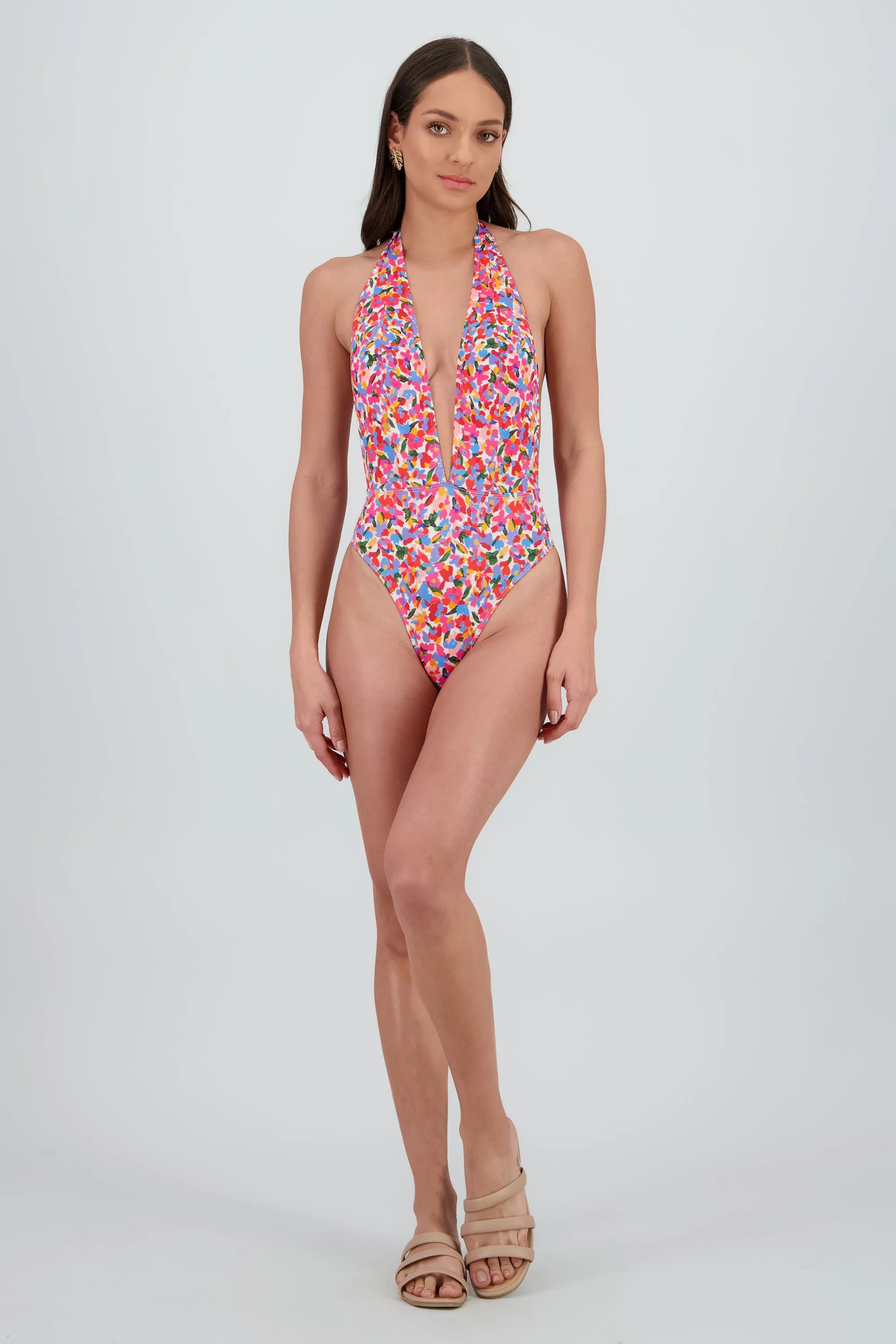 Traje de baño flores escote V espalda abierta sold by Shasa