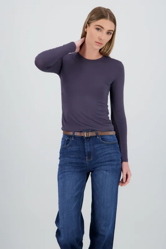 Top manga larga liso cuello redondo sold by Shasa