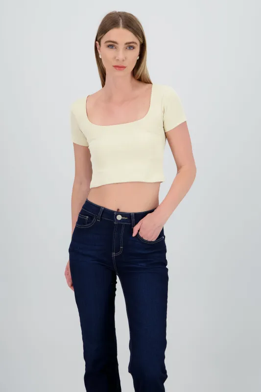 Top de escote cuadrado de rib liso sold by Shasa