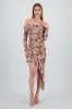 Vestido midi asimétrico sin hombros flores sold by Shasa