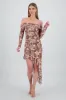 Vestido midi asimétrico sin hombros flores sold by Shasa