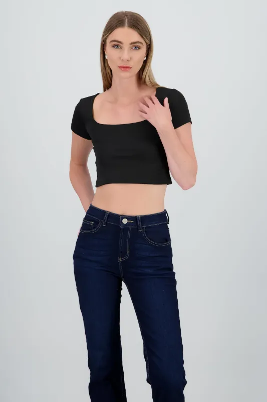 Top de escote cuadrado de rib liso sold by Shasa