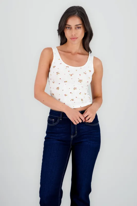 Top tejido bordado tirantes de flores sold by Shasa