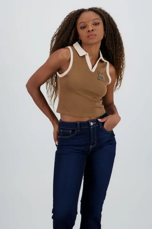 Top cuello polo sin mangas detalle bordado sold by Shasa