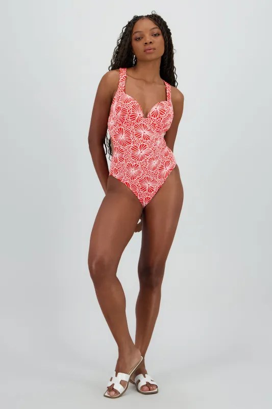 Traje baño textura flores espalda abierta sold by Shasa