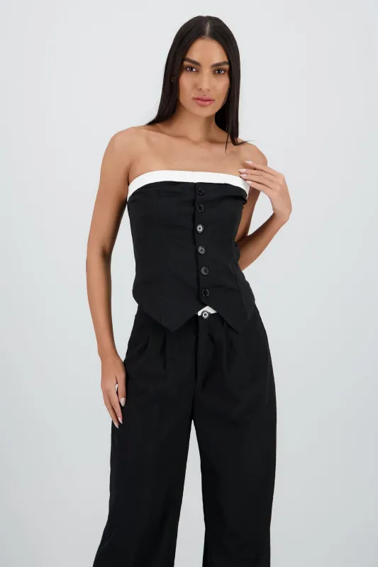 Top strapless sastre detalle contraste color Hyps sold by Shasa