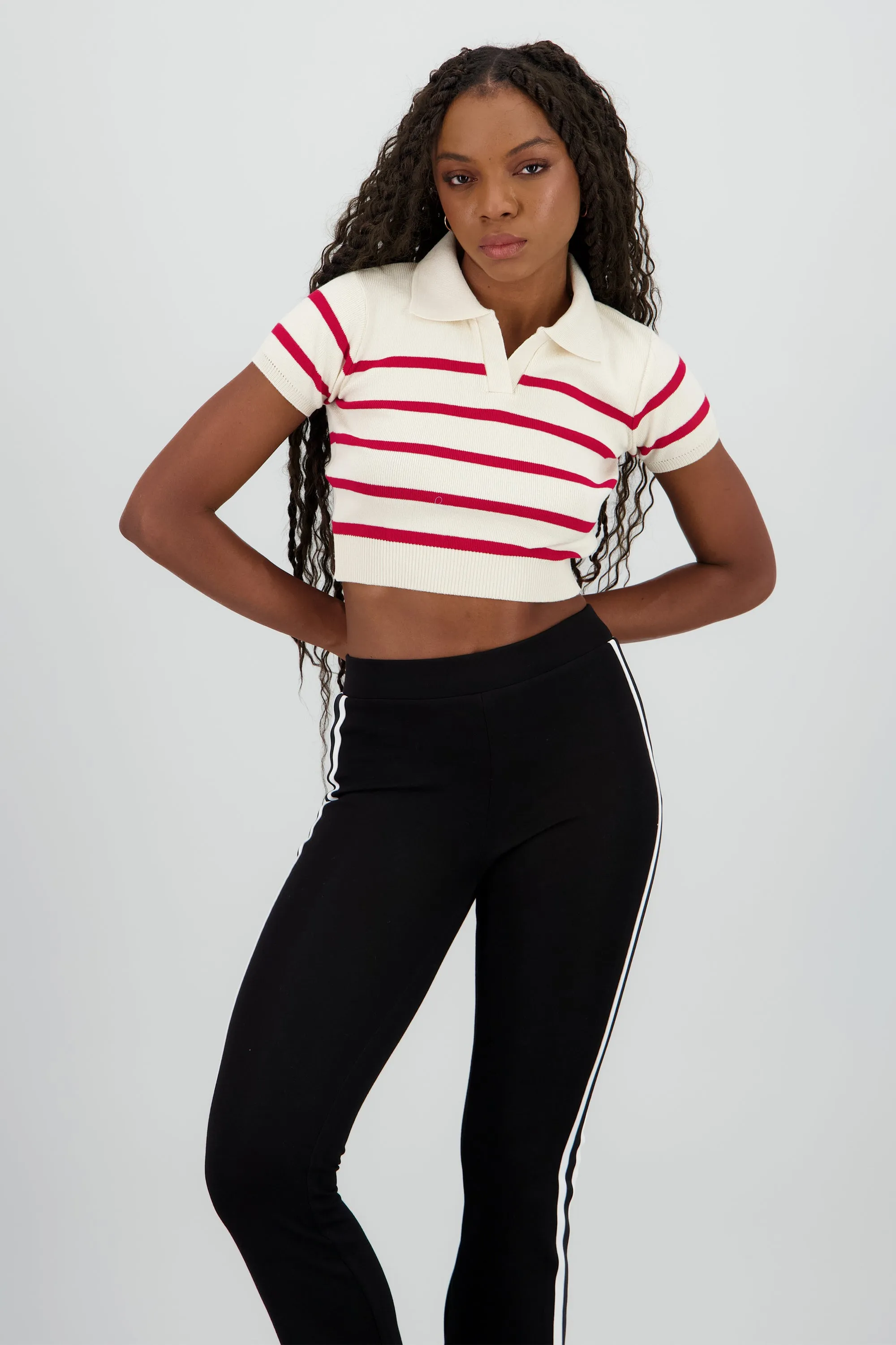 Top tejido cuello polo rayas sold by Shasa