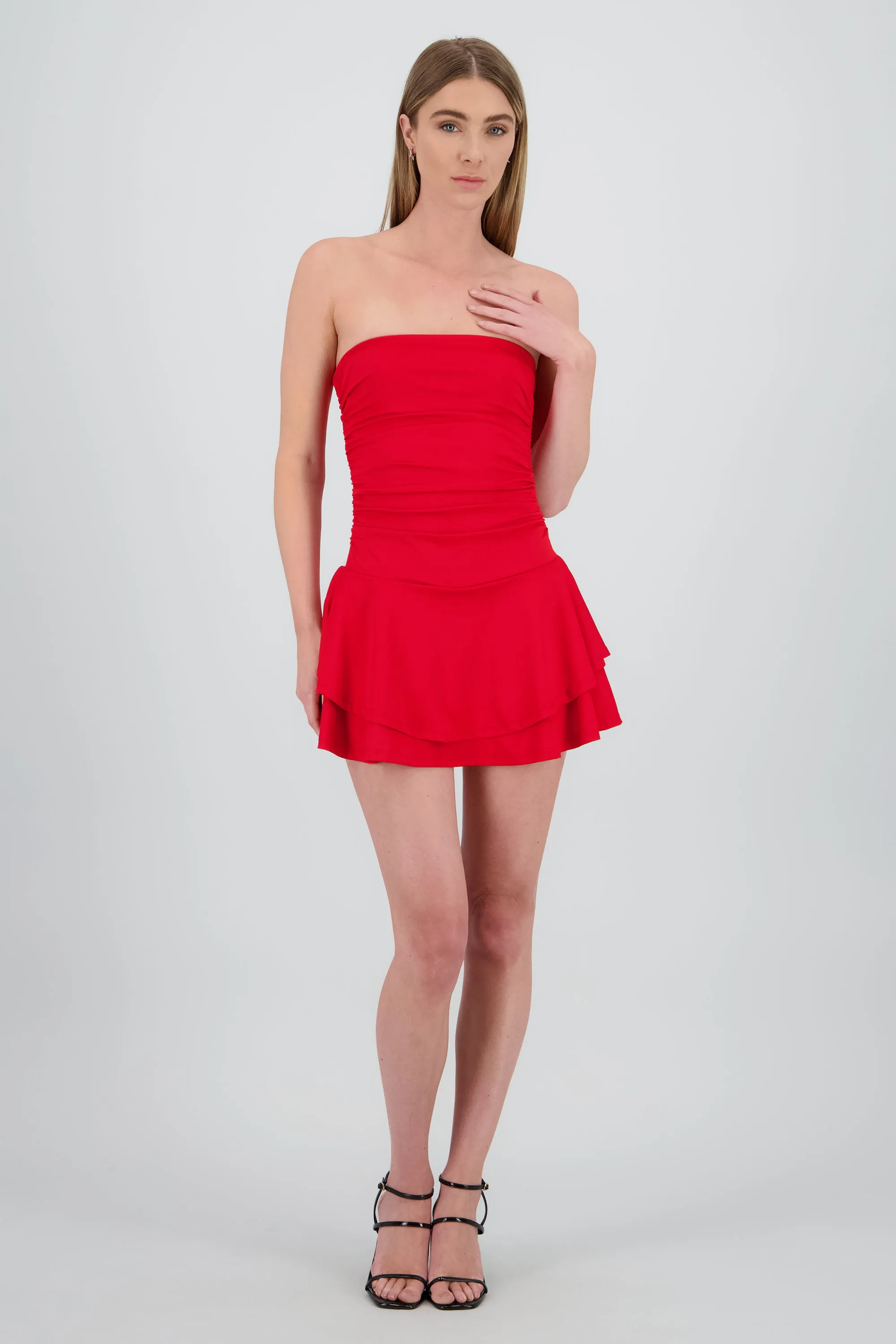 Vestido mini drapeado strapless sold by Shasa