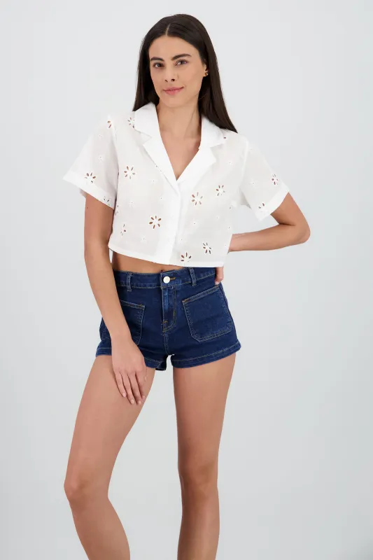 Camisa crop detalle eyelet sold by Shasa