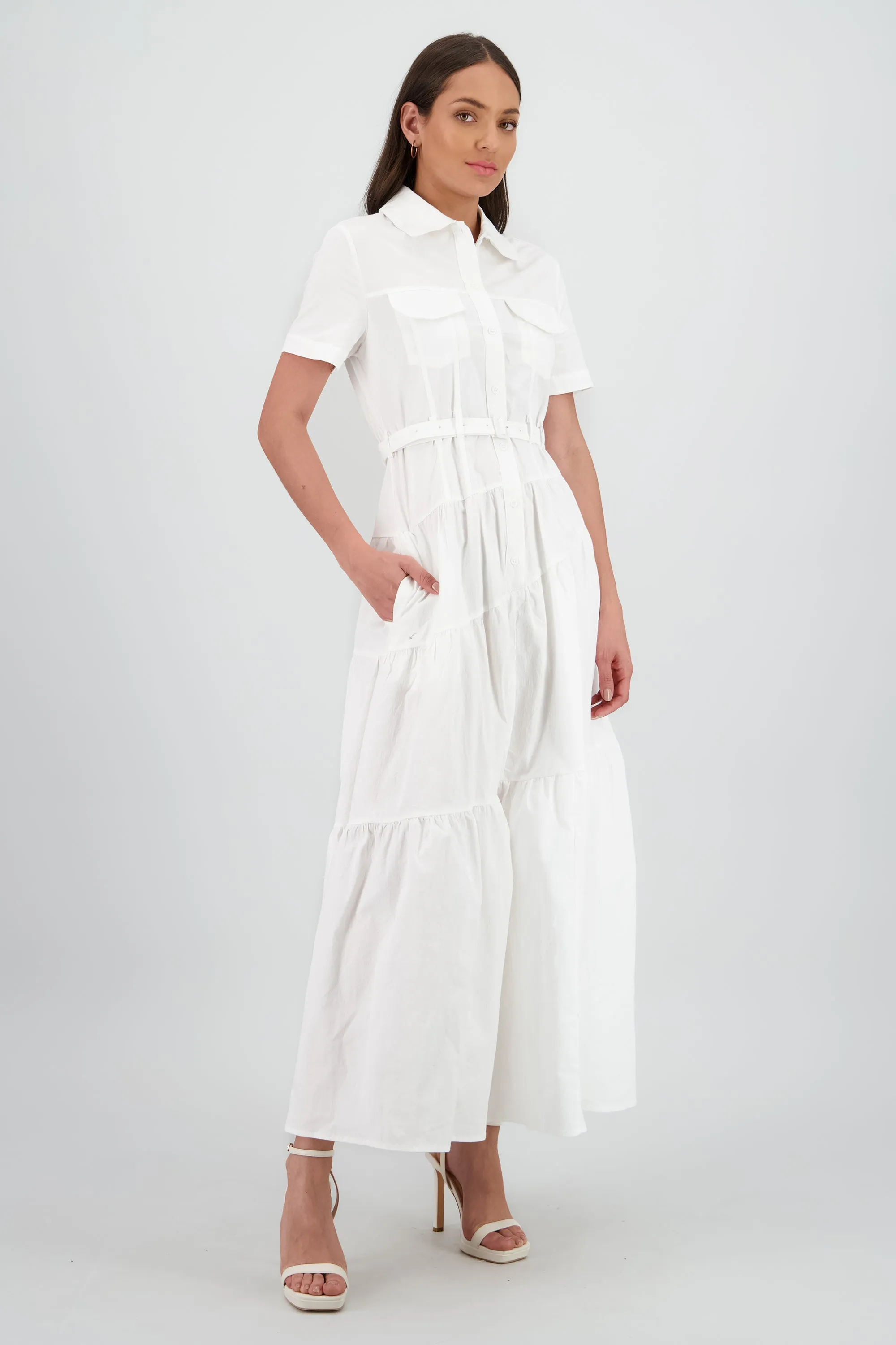 Vestido midi camisero manga corta cuello sold by Shasa