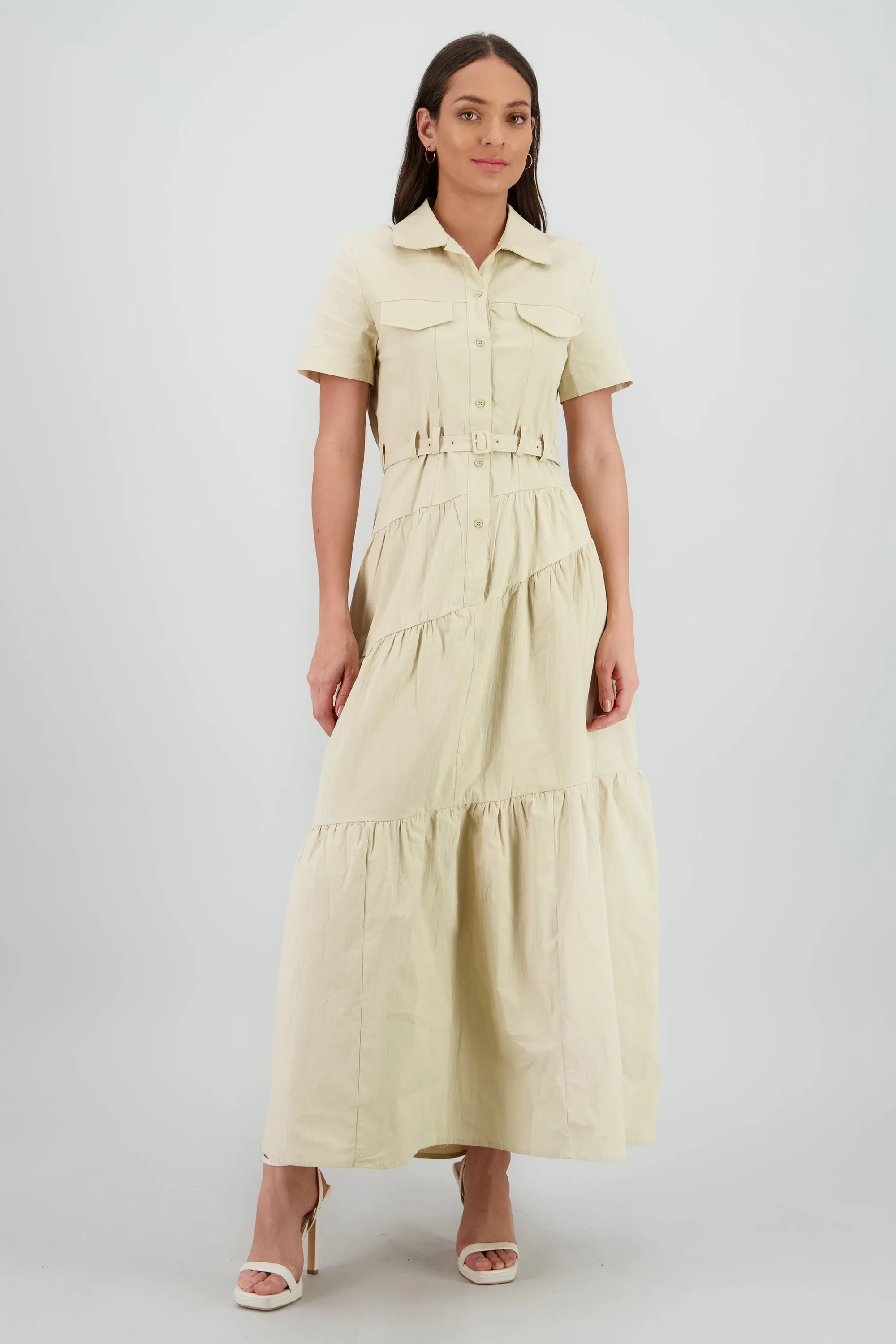 Vestido midi camisero manga corta cuello sold by Shasa