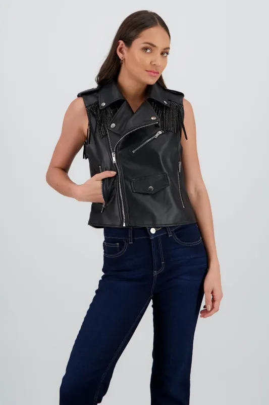 Chaleco oversized detalle fringe sold by Shasa