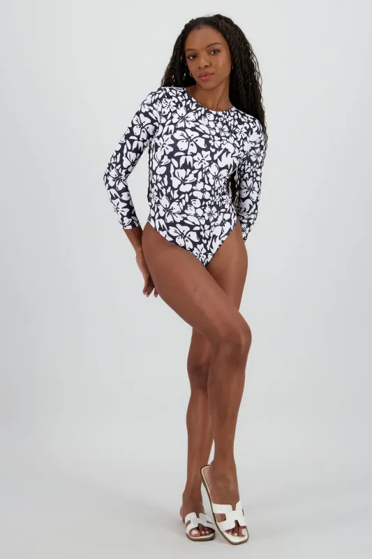 Traje de baño completo estampado flores mangas sold by Shasa