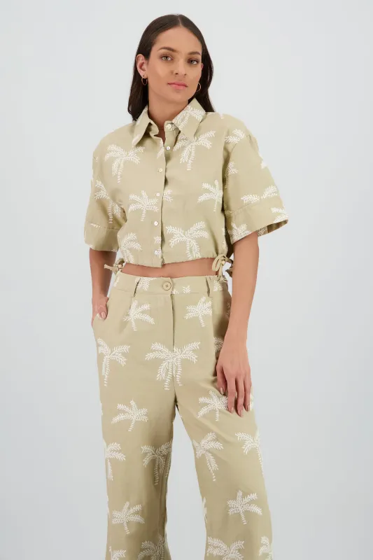Camisa crop manga corta detalle palmeras sold by Shasa