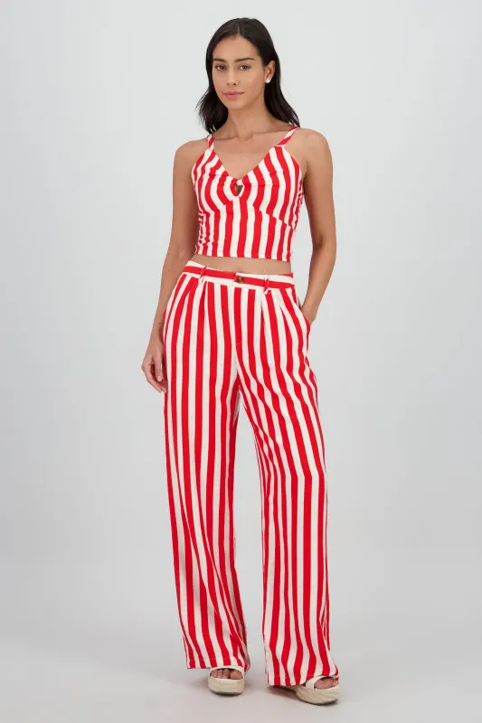 Pantalon amplio rayas detalle boton sold by Shasa