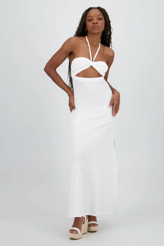 Vestido maxi halter textura cutout sold by Shasa