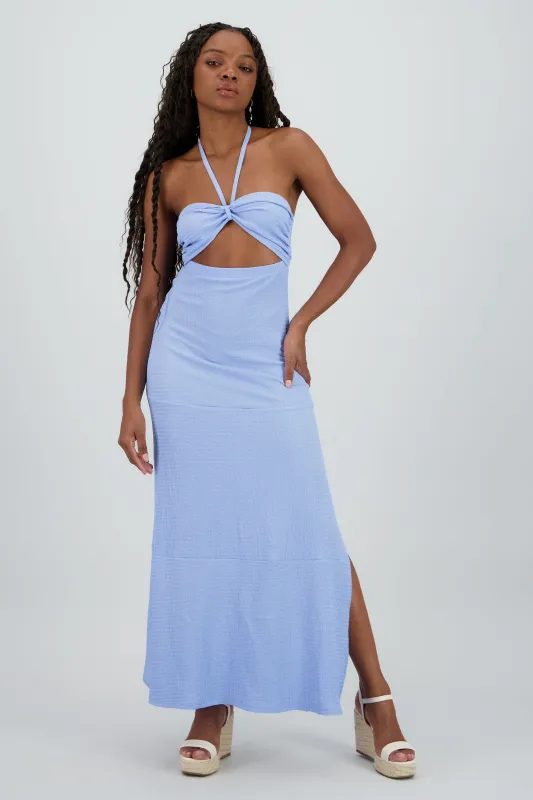 Vestido maxi halter textura cutout sold by Shasa