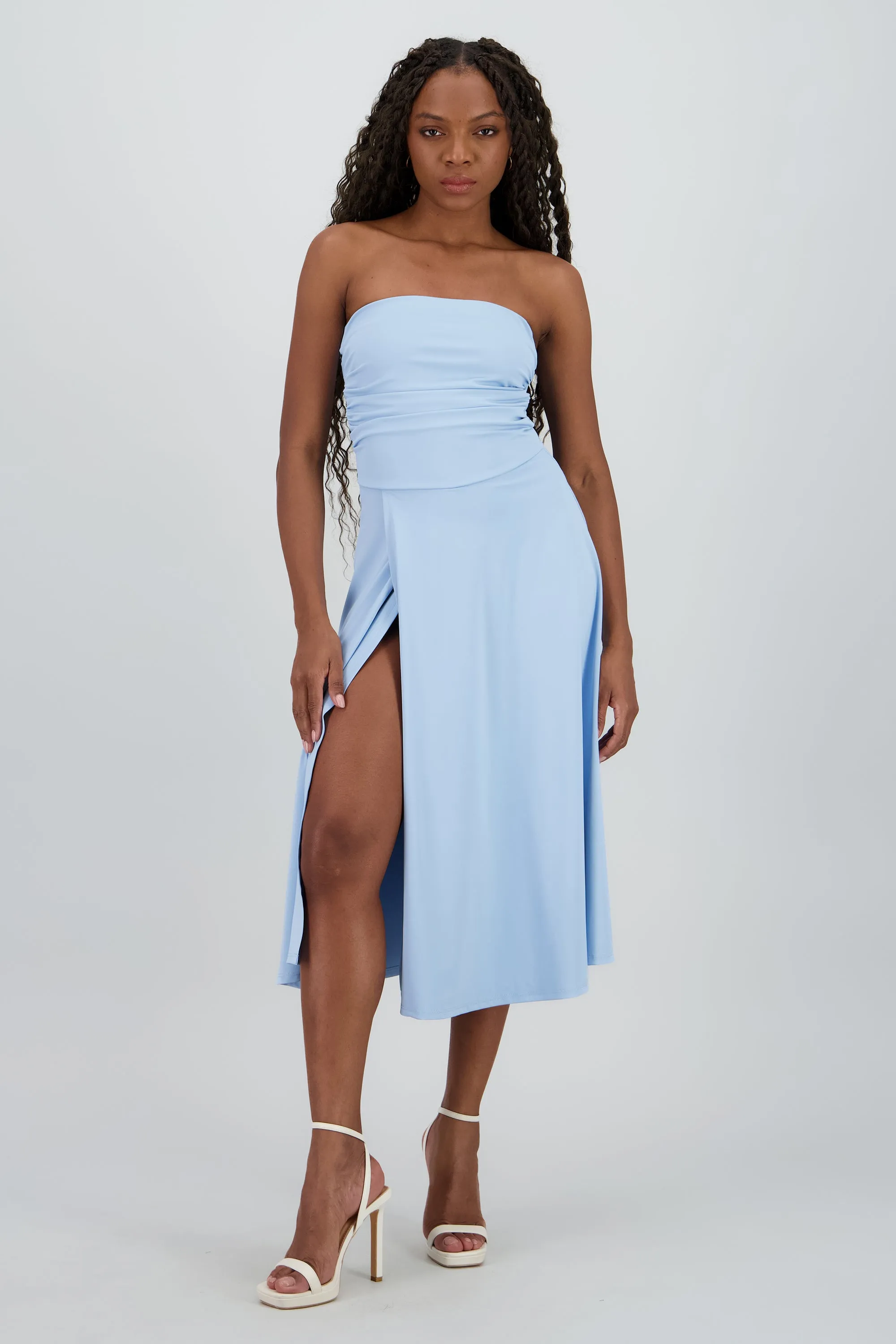 Vestido mini drapeado strapless sold by Shasa