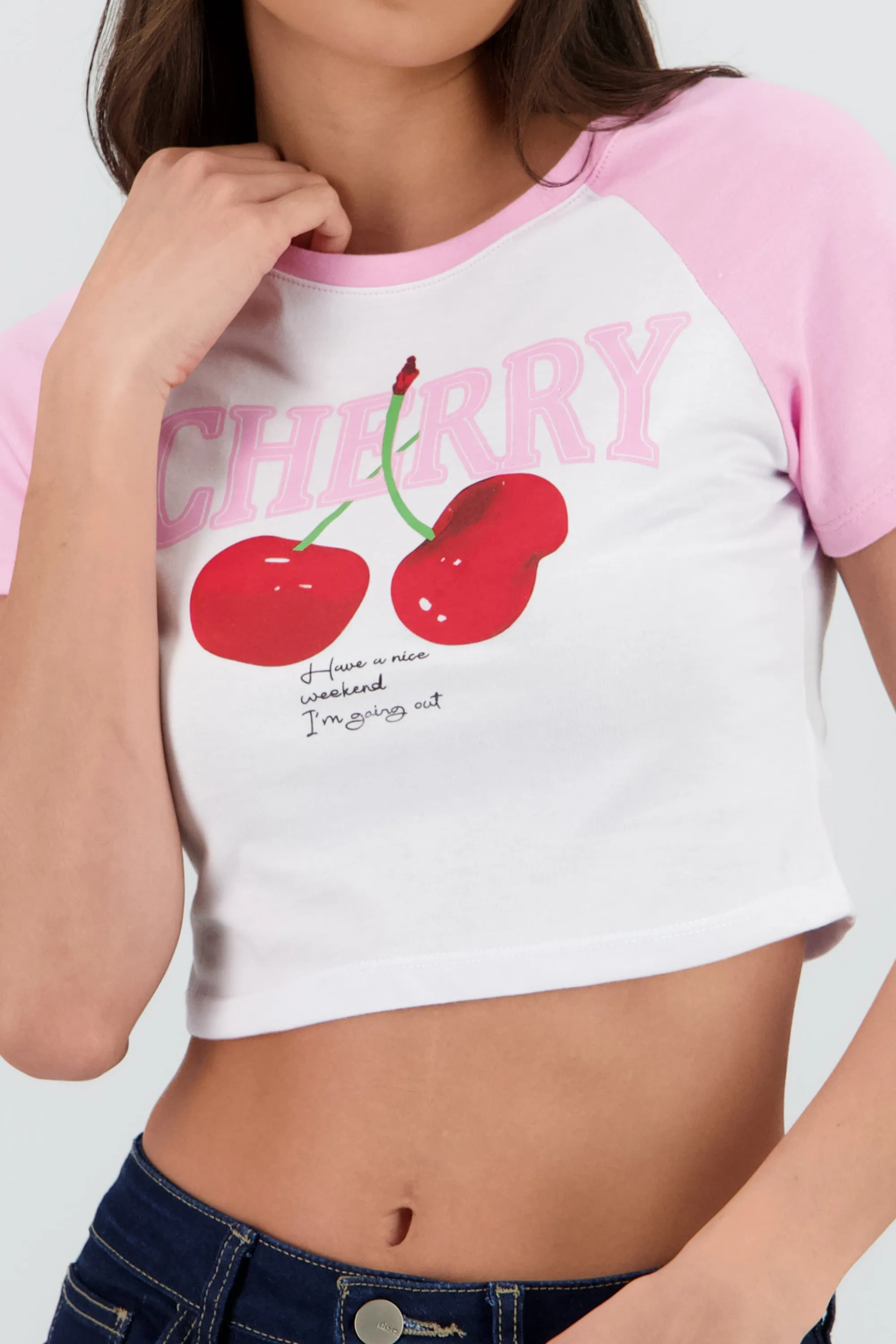 Playera crop cerezas contraste mangas sold by Shasa product image thumbnail 5