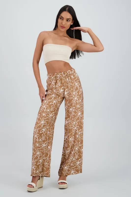 Pantalon wide leg detalle resorte estampado flores sold by Shasa