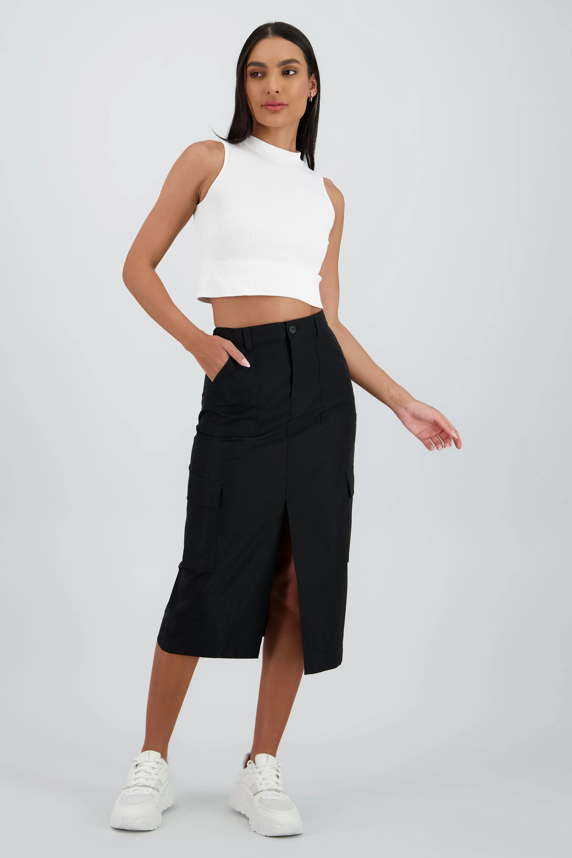 Falda midi detalle pretina lisa sold by Shasa