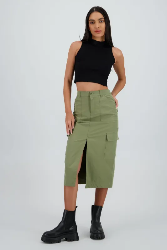 Falda midi detalle pretina lisa sold by Shasa