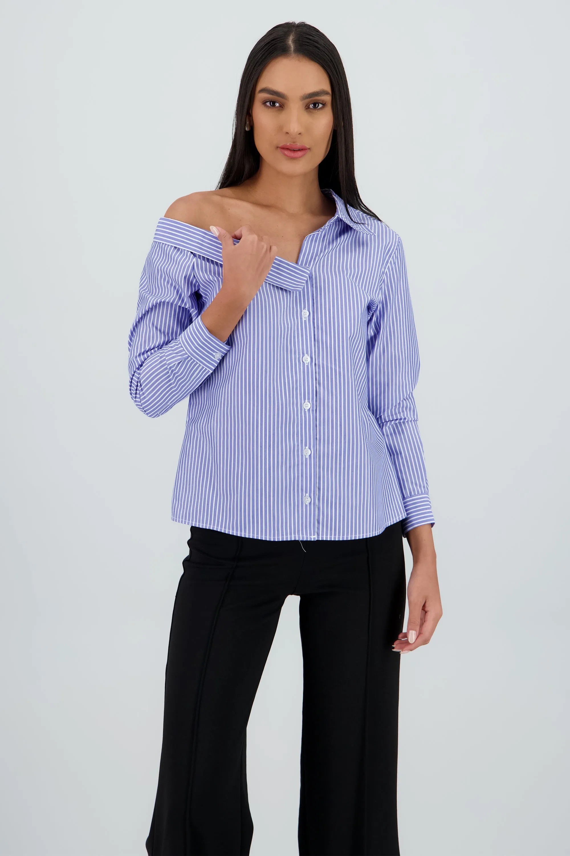 Camisa rayas asimetrica sold by Shasa