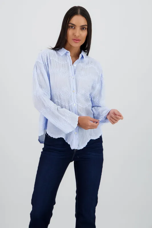 Camisa manga larga detalle cuello bordado botones sold by Shasa