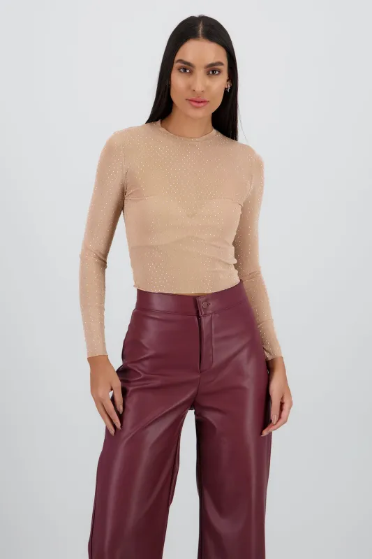 Top Mesh Manga Larga Brillos sold by Shasa