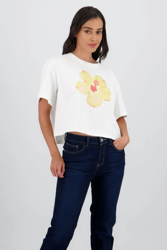 Playera manga corta crop estampado flor sold by Shasa