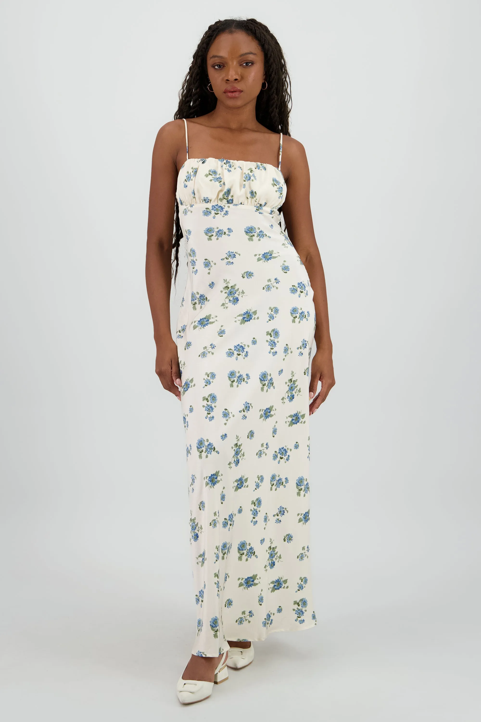 Vestido maxi satinado de flores sold by Shasa