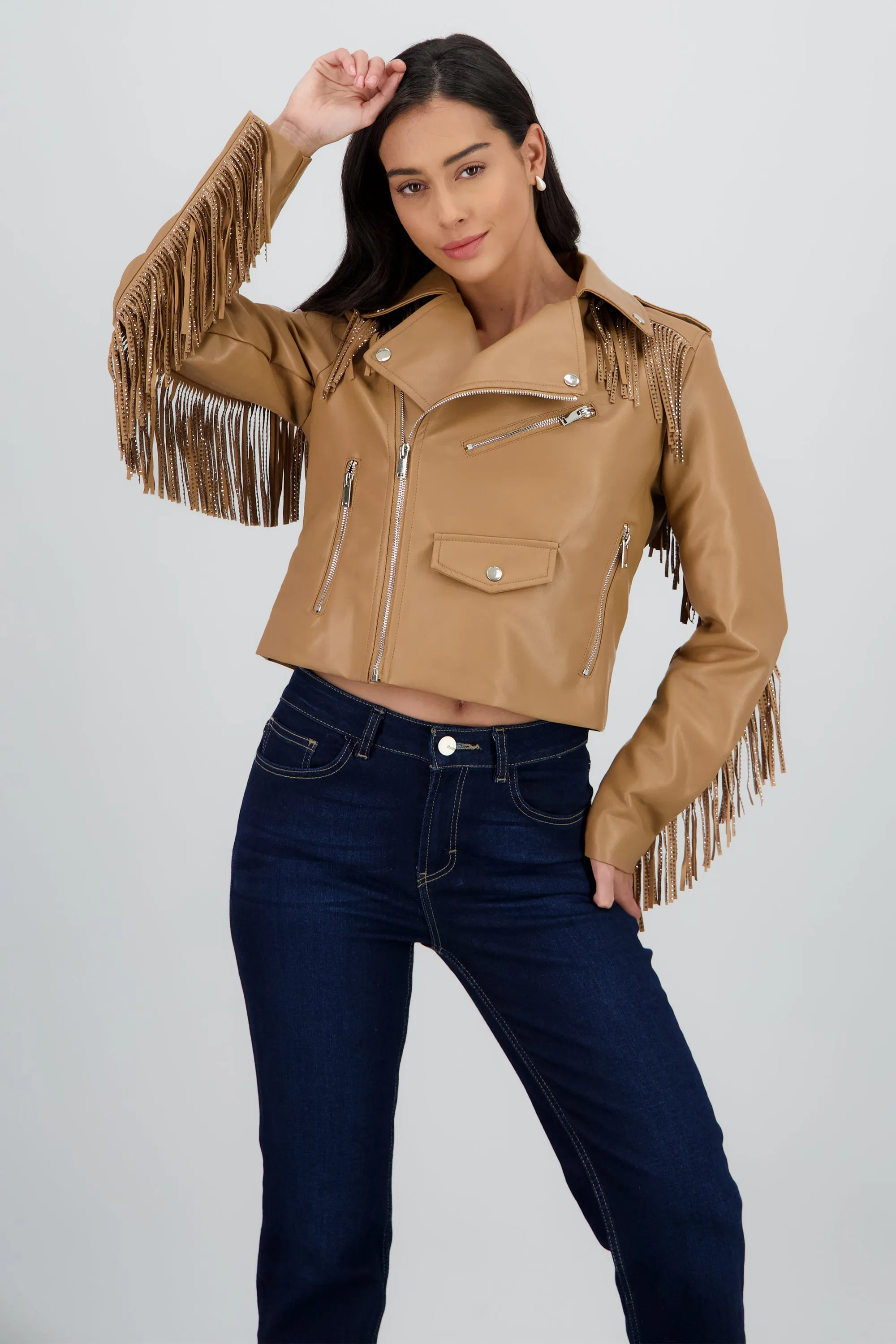 Chamarra Biker Fringe Brillos sold by Shasa