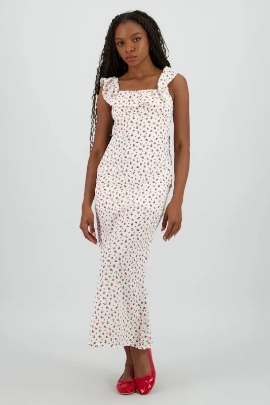 Vestido maxi con detalle olan y estampado de rosas sold by Shasa