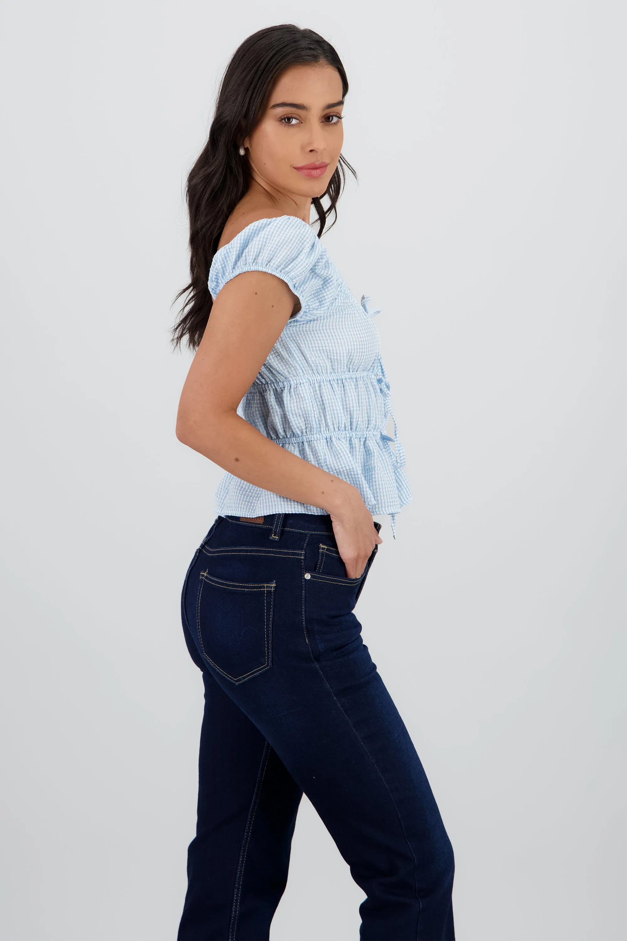 Blusa manga corta cuadros detalle moños sold by Shasa product image thumbnail 3