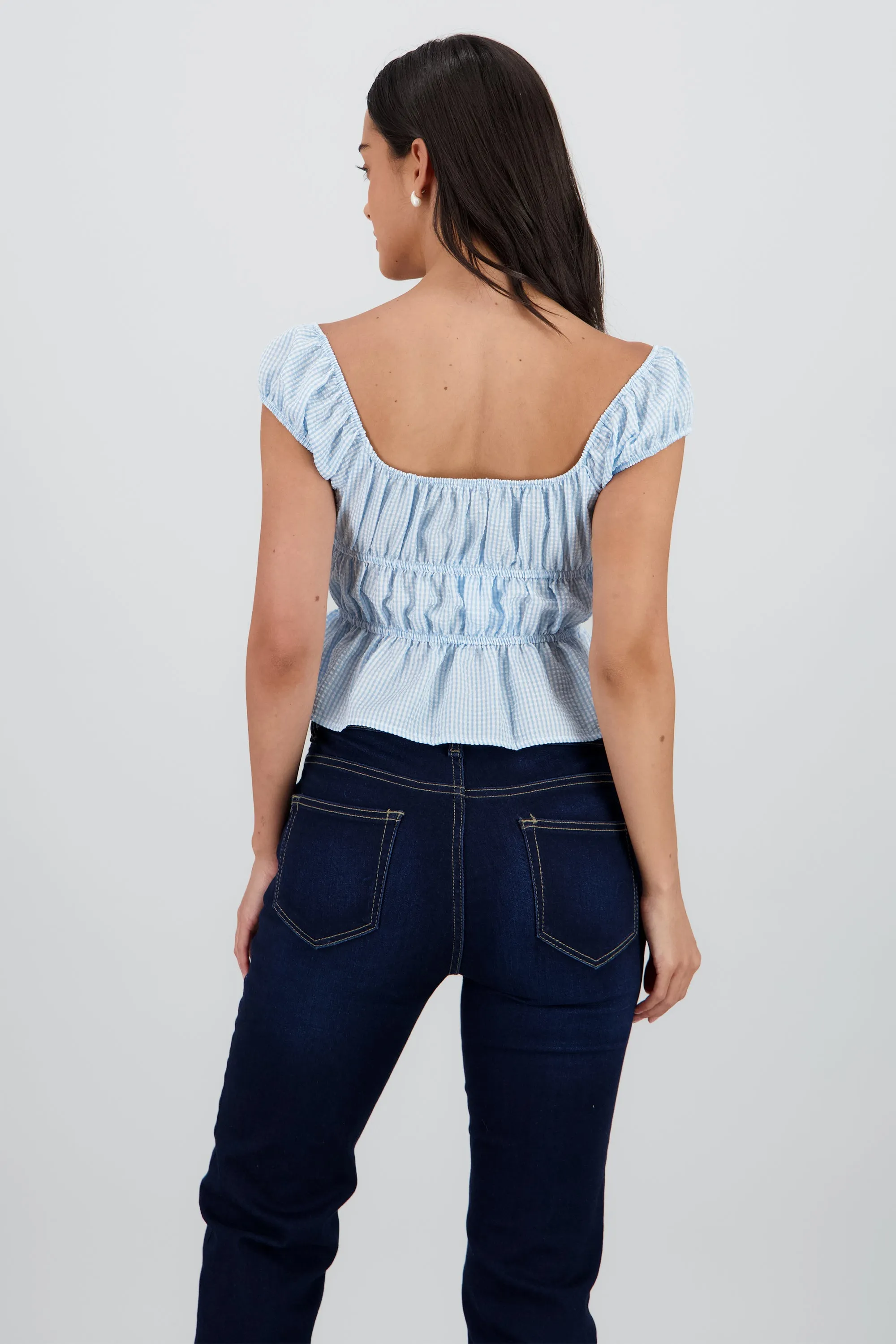 Blusa manga corta cuadros detalle moños sold by Shasa product image thumbnail 4