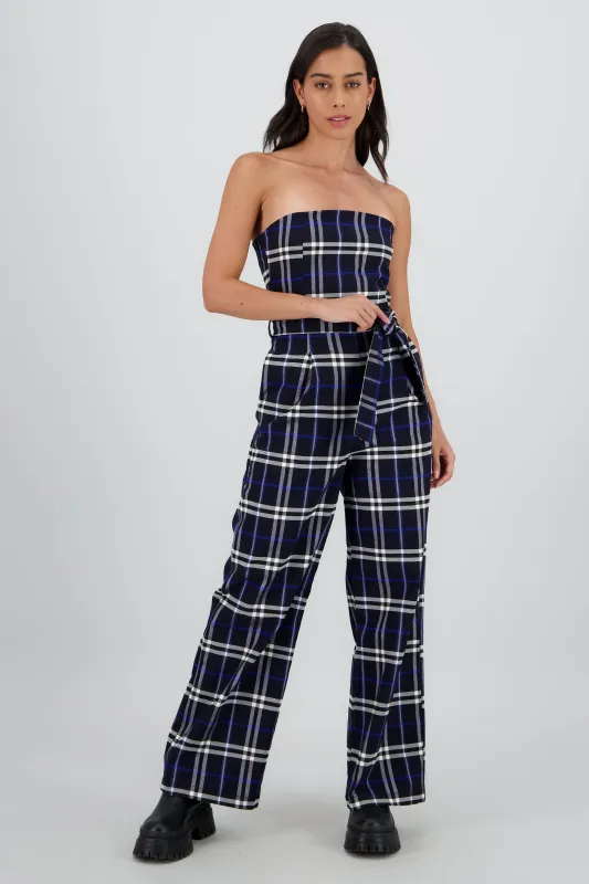 Jumpsuit strapless detalle cinturón cuadros sold by Shasa