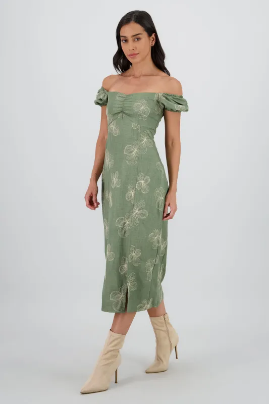 Vestido midi manga abullonada frunces sold by Shasa