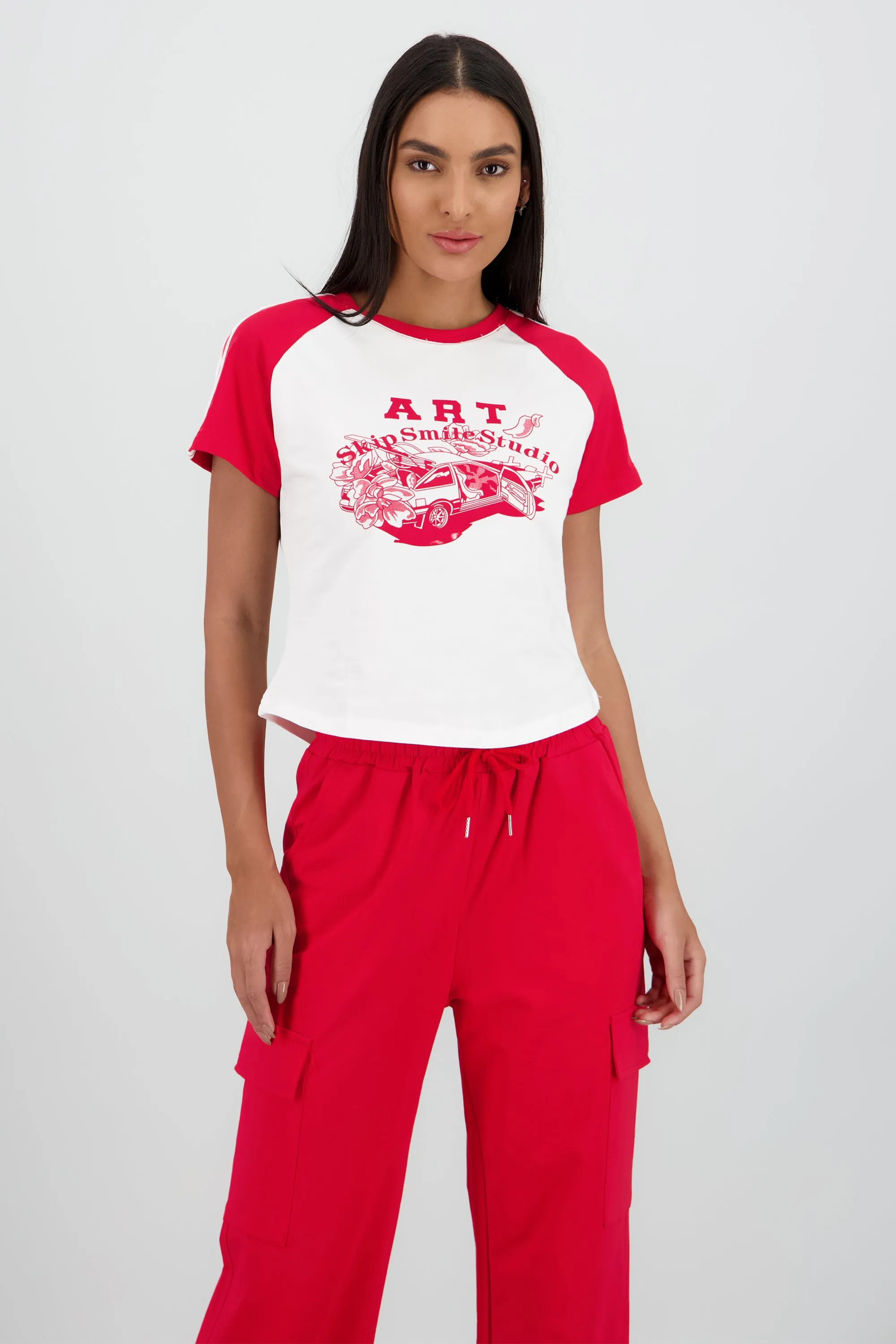 Playera crop detalle estampado contraste mangas sold by Shasa product image thumbnail 2