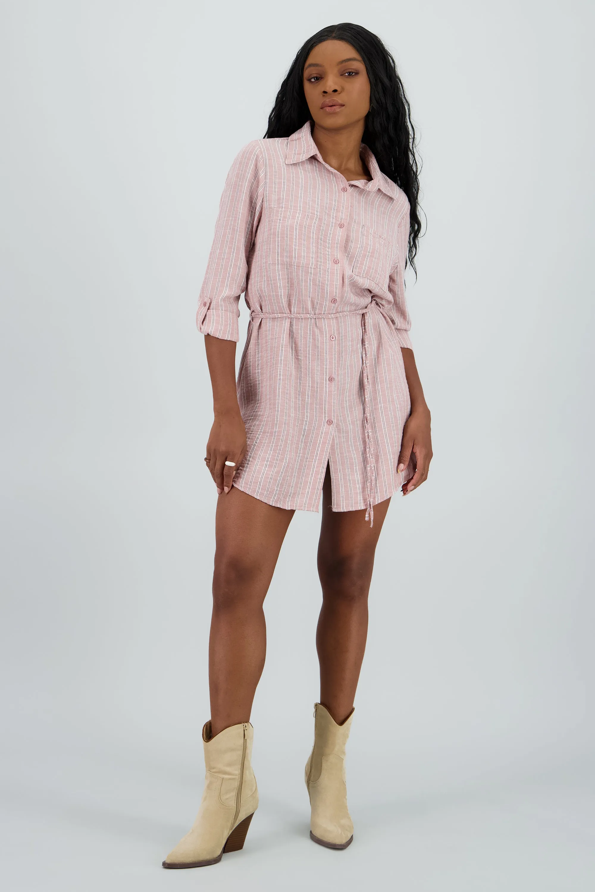 Vestido camisero rayas detalle cinturon sold by Shasa